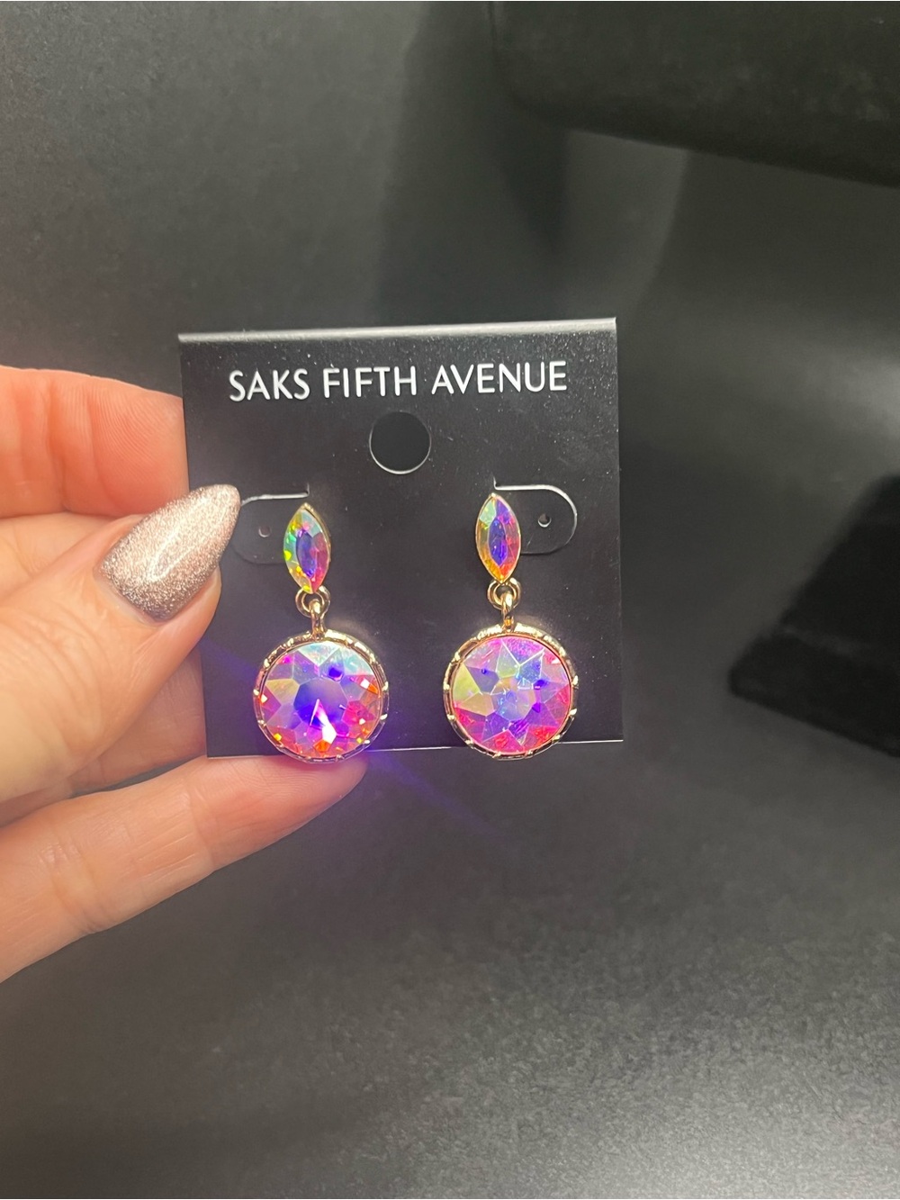 Saks Fifth Avenue AB Crystal Rhinestone Drop Earrings Gold Tone